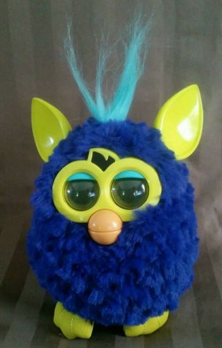 2012 Furby Boom Deep Blue Yellow Teal Talking Interactive Hasbro Toy
