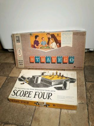 Vintage Milton Bradley 1960s Stratego & 1960s Four Score Board Games (complete)