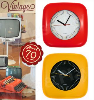 Orologio Da Parete Vintage Arredamento Cucina Rosso Giallo Anni 70 Retro 