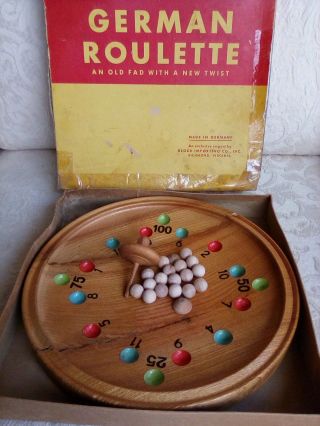 German Roulette Table Game Wooden Balls Spinning Top W Box Germany Made