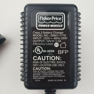 Fisher Price Power Wheels 00801 - 1778 12V Class 2 Battery Charger 2