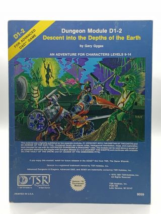 Adv D&d Game Dungeon Module D1 - 2 Descent Into The Depths 1981 Dungeons & Dragons