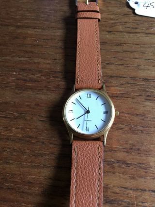 Ladies Gold Coloured Ss Watch With Brown Leather Strap W454/5