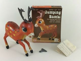 Vintage Jumping Bambi Tin Metal Wind - Up Toy With Key Does Not Wind