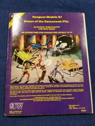 Q1 Queen Of The Demonweb Pits / Ad&d Dungeons & Dragons Module / Tsr 9035