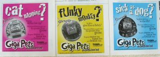 3 1997 Giga Pets Ads Tiger Electronics Virtual Dog Cat & Monkey Digital Doggie