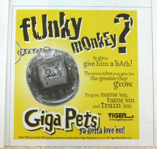 3 1997 Giga Pets Ads Tiger Electronics Virtual Dog Cat & Monkey Digital Doggie 3