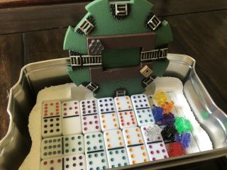 Fundex Mexican Train Dominoes Game Set In Collectible Tin.  Electronic Game Hub. 2