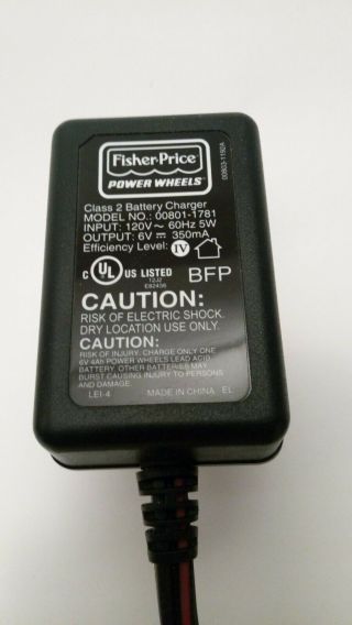 Fisher Price Power Wheels 6v Battery Charger Model No.  00801 - 1781