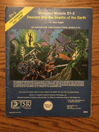 D1 - 2 Descent Into The Depths Of The Earth 1981 1st Print D&d 1st Ed Module