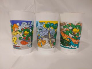 Vintage (3) 1990 Burger King Teenage Mutant Ninja Turtles Plastic Cup Tmnt 12oz