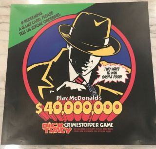 Mcdonald’s Dick Tracy Crimestopper 1990 Vintage Collectible Translite Store Sign