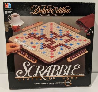 1989 Scrabble Deluxe Edition Turntable Rotating Board Game Missing 1 Tile