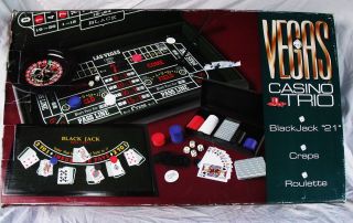 Vegas Casino Gaming Trio Set Solid Wood Craps Roulette Blackjack 21
