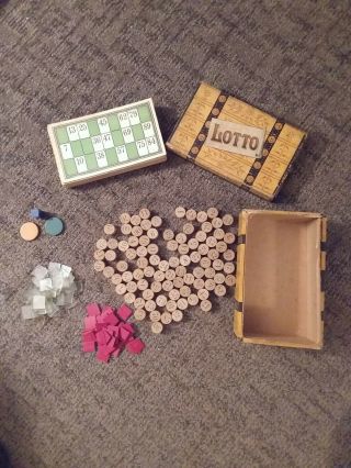 Vintage Antique Lotto Game In Trunk Box Mcloughlin Bros York 1900 