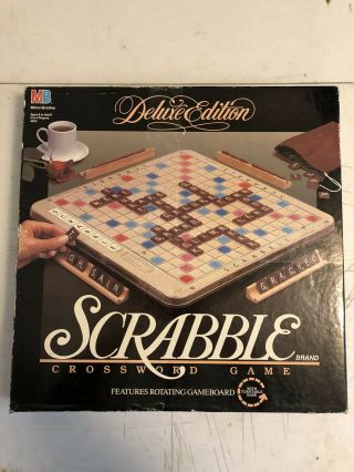 1989 Scrabble Deluxe Edition Turntable Rotating Board Game Missing One Letter