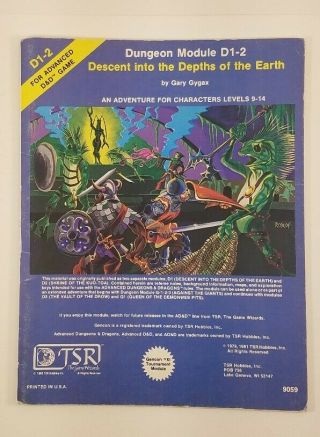 D1 - 2 Descent Into The Depths Of The Earth Tsr 1981 Ad&d Dungeons Dragons V Good