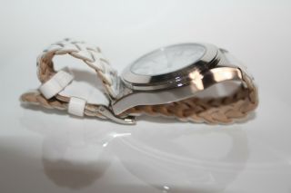 GUESS Woman ' s Wrist Watch White Dial Leather Cross Weave Band G70453L 3