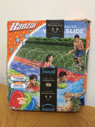 Banzai Triple Racer Water Slide 16ft X 82 In Wide W/inflatable Body Boards