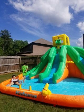 Kahuna Twin Peaks Kids Inflatable Splash Pool Backyard Water Slide Park 2