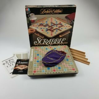 1989 Scrabble Deluxe Edition Turntable Rotating Board Game Complete Red Tiles