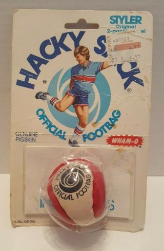 Vintage Hacky Sack Official Footbag By Wham O - Pigskin,  In Package,  Red/white