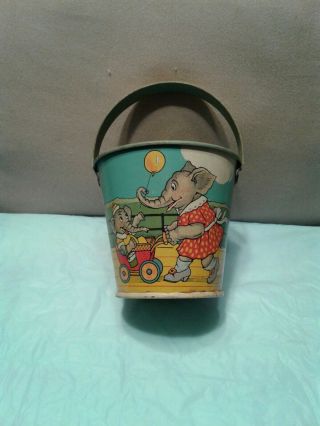 Vintage Stovers Candies Bucket/ Pail Mice/ Pig/ Elephants At The Beach