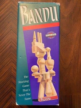 Vintage 1991 Milton Bradley Bandu Wooden Block Stacking Game 100 Complete