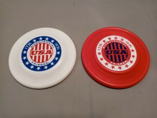 2 Vtg Wham - O Frisbees Disc 1776 - 1976 Usa Bicentennial Usa - Red & White Fb 3
