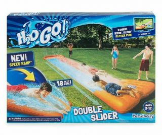 H2ogo Double Water Slip And Slide 18 Ft.  With Drench Pool -