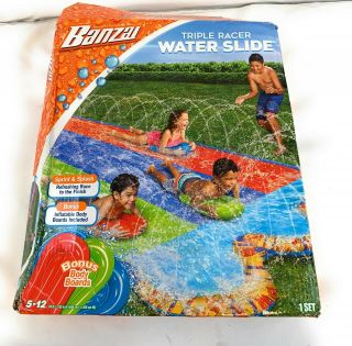 Banzai Triple Racer Water Slide 16 Foot Long 82 Inches Wide Splash Pools At End