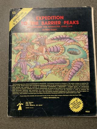 Ad&d Module S3 Expedition To The Barrier Peaks Tsr 9033