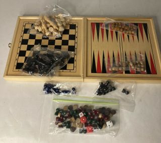 Deluxe 4 In 1 Wooden Game Set - Backgammon,  Chess,  Chinese Checkers & Sorry