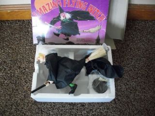 Vtg Flying Witch Halloween Decoration Complete W Box 1987