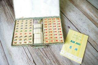Vintage Chinese Mahjong Mah Jong Game Set With Case Wood Tiles Complete Travel