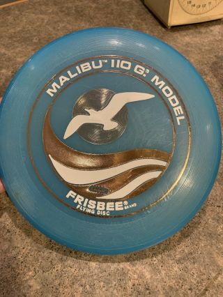 Vintage Wham - O Frisbee Brand Flying Disc Malibu 110 G.  Model Seagull 1975 Blue
