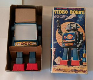 Vintage Sh Horikawa Video Robot Tin And Plastic Made In Japan With Box