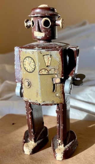 Vintage Wind - Up Mechanical Walking Tin Robot - Brown & Green