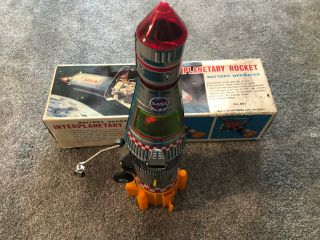 Battery Operated Interplanetary Rocket No.  801 Made In Japan Yonezawa Toys W Box