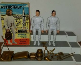 2 Vintage Marx Astronaut Johnny Apollo Spaceman Figure Complete W/box