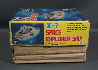 1960 ' s Vintage Space Tin Toy Masudaya Japan X - 7 Flying Saucer Explorer Ship Box 3