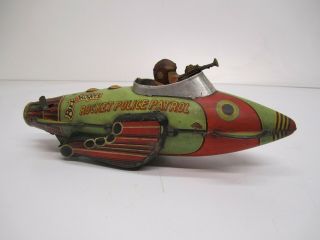 Vtg 1930s Marx Buck Rogers Rocket Police Patrol Space Ship Tin Litho Toy Windup