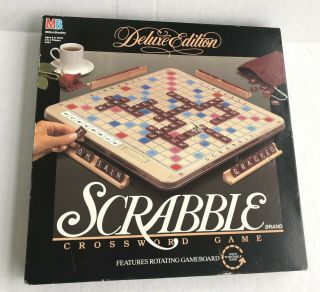1989 Scrabble Deluxe Edition Turntable Rotating Board Game Wood Tiles Missing 1