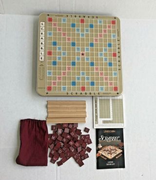1989 Scrabble Deluxe Edition Turntable Rotating Board Game Wood Tiles Missing 1 2