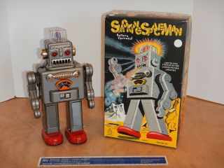 Tin Tom Toy Smoking Spaceman Robot 12 ",  Box,  Battery Operated,
