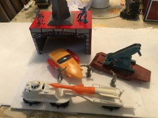 Vintage Tin And Plastic Space Drome Marx Spacemen Playset