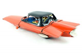 Vintage Japan Mamzor Tin Friction Space Car - Red w/ Opening Top 3