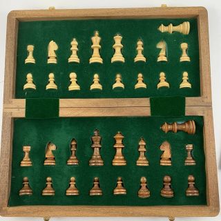 Wood Chess Wooden Magnetic Board Hand Crafted Folding Chessboard Travel Game Set 3