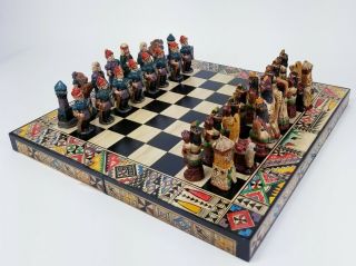 Peru Chess Set Hand Made / Painted Peruvian Incas Vs Spanish Conquistador