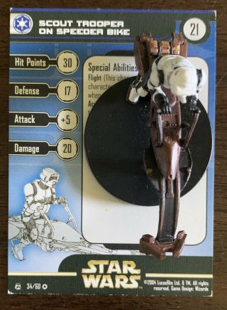 Star Wars Miniatures Scout Trooper On Speeder Bike W/ Stat Card Rebel Storm 34